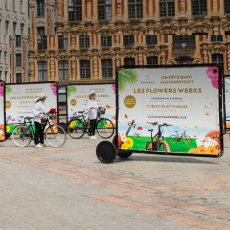 Barrière bikecom affichage mobile Keemia Lille Agence marketing local en région Nord