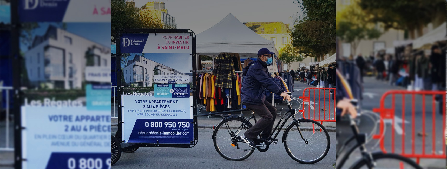 Opération de street marketing et d'affichage mobile pour Edouard Denis avec Keemia Nantes agence de marketing locale en région Atlantique