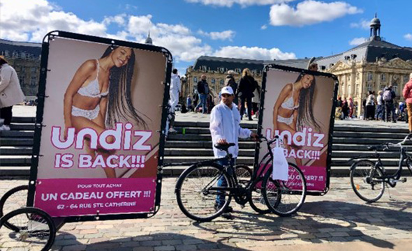 Campagne d'affichage mobile via Bike'Com pour Undiz avec Keemia Paris agence de marketing en région Ile de France 2