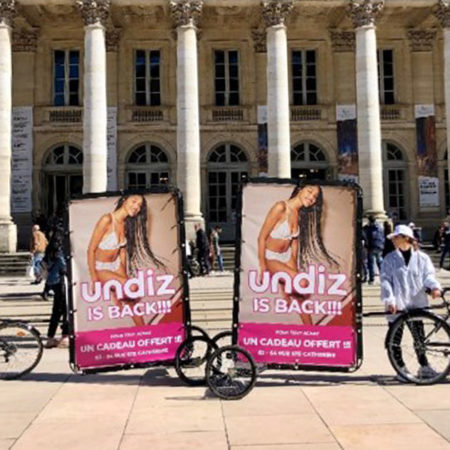 Campagne d'affichage mobile via Bike'Com pour Undiz avec Keemia Paris agence de marketing en région Ile de France 2