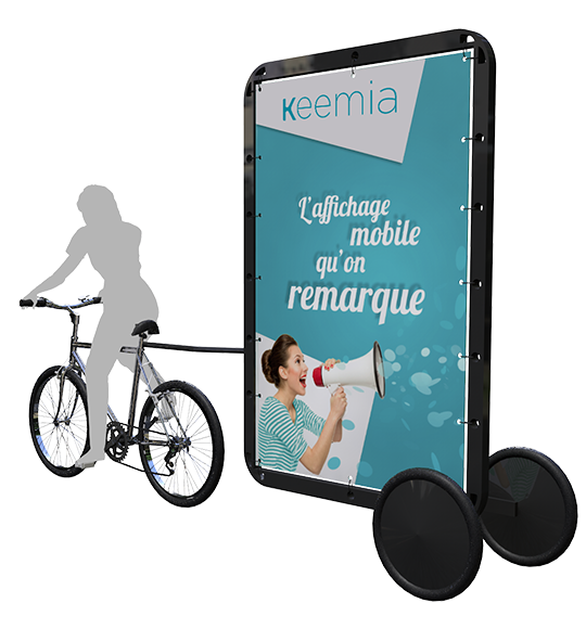 Bike'Com : Affichage publicitaire mobile, le velo publicitaire - Keemia Agence marketing local
