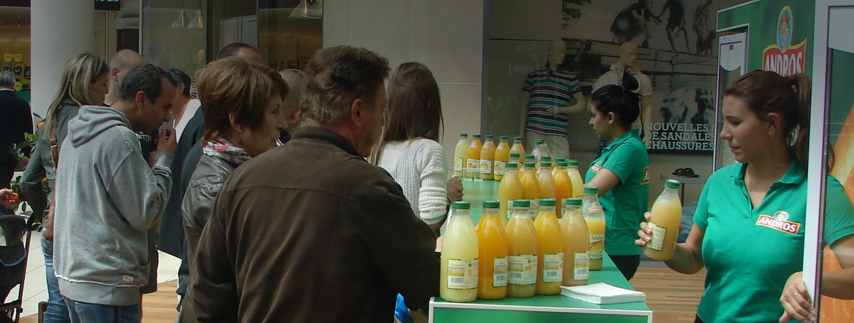 Stand de dégustation des jus Andros - Keemia Shopper Marketing - Agence d'activation shopper marketing phygitale