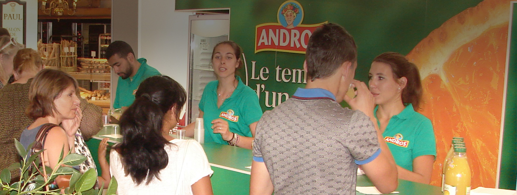 Stand de dégustation des jus Andros - Keemia Shopper Marketing - Agence d'activation shopper marketing phygitale