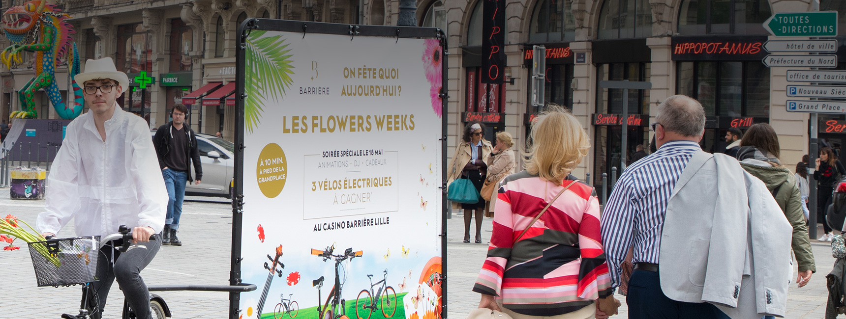 Le Casino Barriere de Lille crée l'évènement avec des Bike'com pendant les flowers weeks mobile - Keemia Shopper Marketing - Agence d'activation shopper marketing phygitale