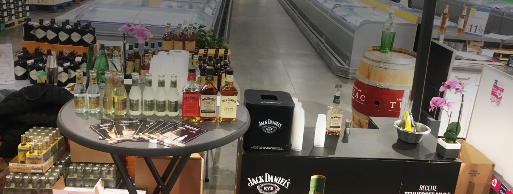 animation dégustation des produits Jack Daniels, en partenariat avec Fever Tree, dans les enseignes METRO pour les professionnels - Keemia Shopper Marketing - Agence d'activation shopper marketing phygitale