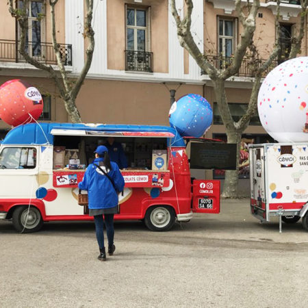 dispositif visibilite et augmentation des ventes chocotruck pour les 100 de la marque cemoi Keemia Shopper Marketing Agence d'activation shopper marketing phygitale