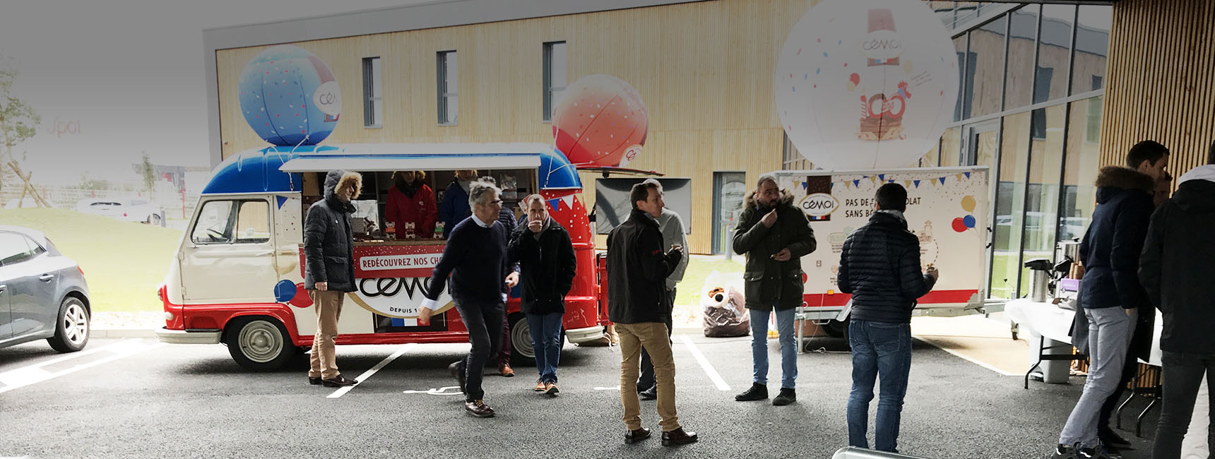 dispositif visibilite et augmentation des ventes chocotruck pour les 100 de la marque cemoi Keemia Shopper Marketing Agence d'activation shopper marketing phygitale