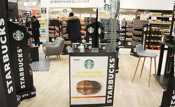 Opération visibilité mis en place par Keemia : Dégustation instore pour Starbucks et Nestle - Keemia Shopper Marketing - Agence d'activation shopper marketing phygitale