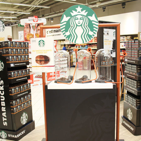 Dispositif de dégustation instore pour Starbucks - Keemia Shopper Marketing - Agence d'activation shopper marketing phygitale