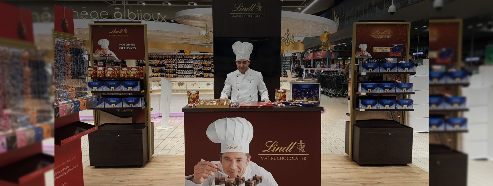 Shop in shop Lindt animation et dégustation en point de vente - Keemia Shopper Marketing Agence d'activation shopper marketing phygitale