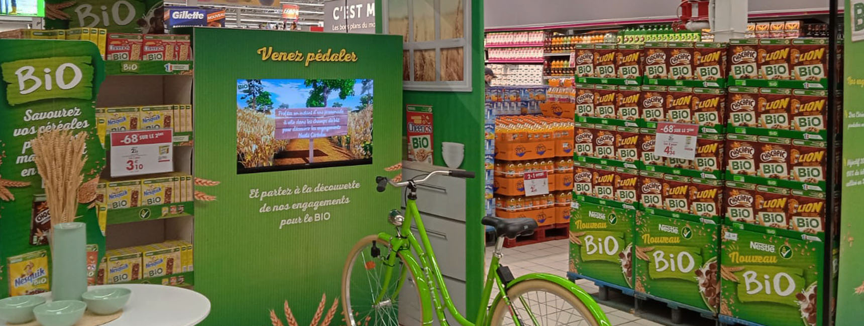 Animation Shop in Shop pour les céréales Bio de Nestlé avec Keemia Shopper l'agence de marketing d'activation shopper phygitale